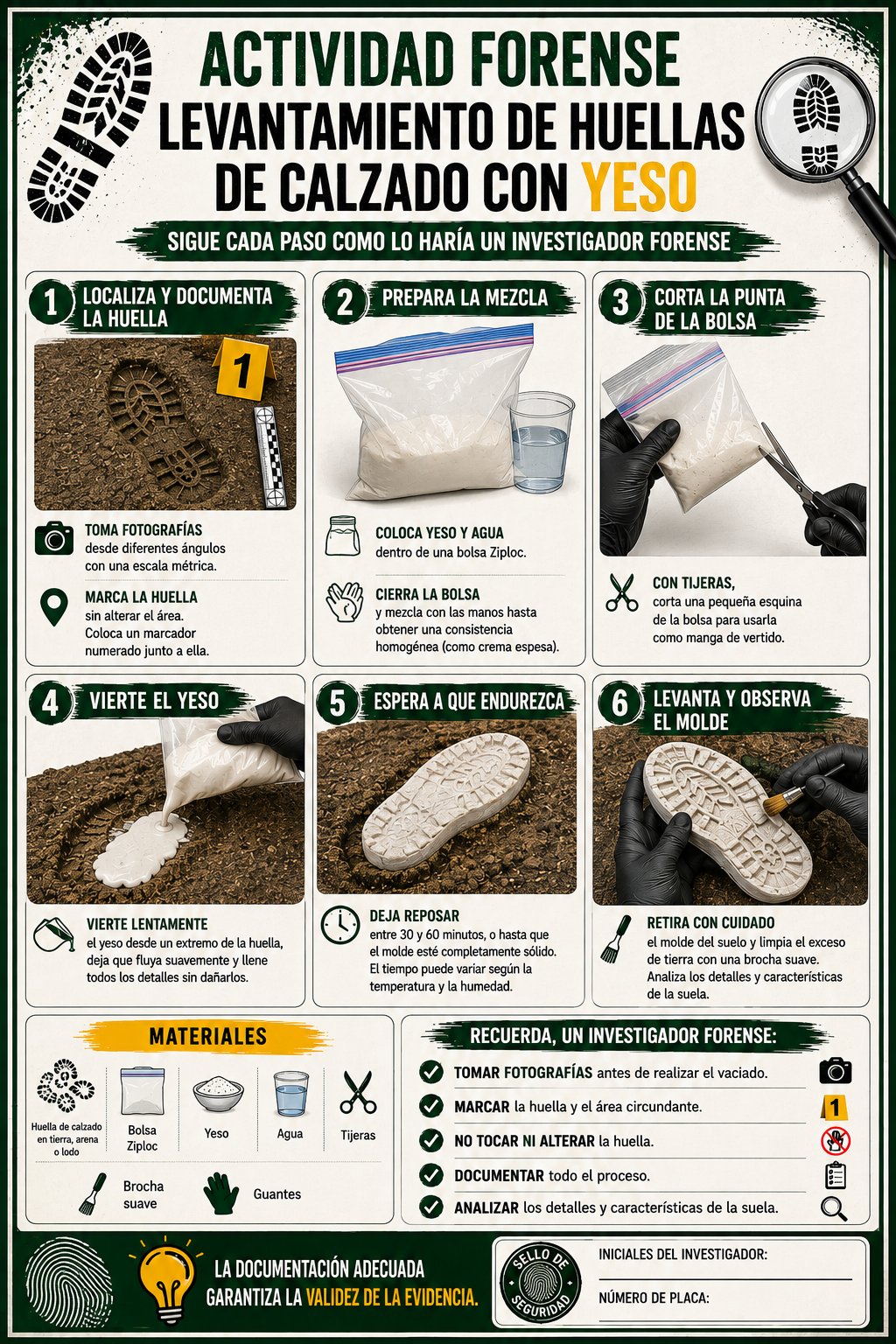 Infografía: Levantamiento de huellas de calzado con yeso