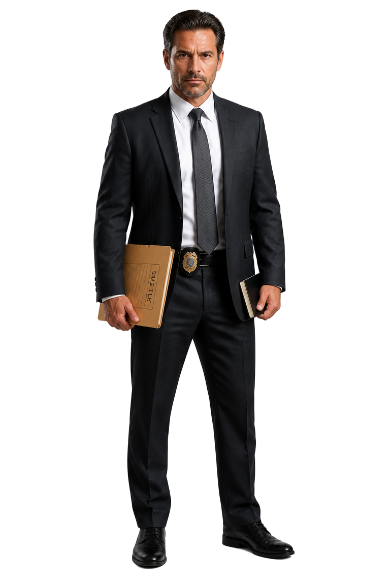 Investigador criminal con expediente y placa